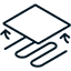 A simple black line icon showing a square surface with curved lines and two upward arrows beneath, representing underfloor heating or radiant floor heating.