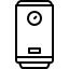 Black and white line drawing of a water heater or boiler, featuring a circular dial near the top and a rectangular control panel near the bottom, commonly seen in homes requiring plumbing services.