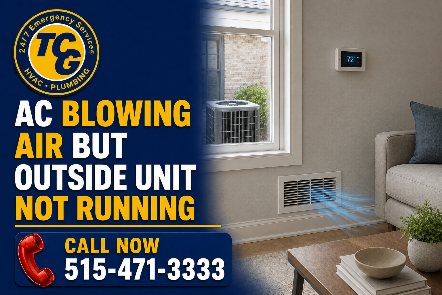 AC Blowing Air But Outside Unit Not Running in Indianola, IA