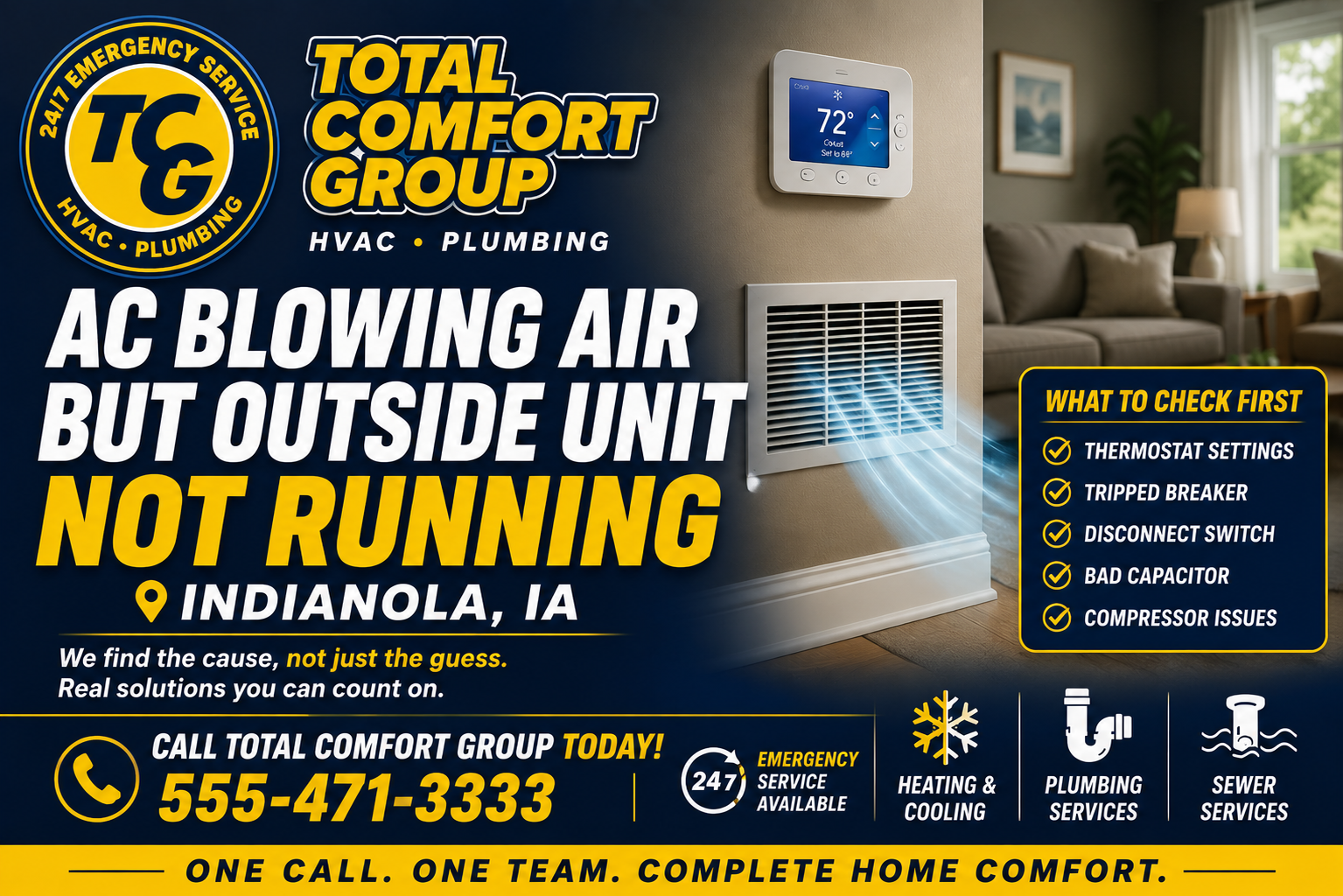 AC Blowing Air But Outside Unit Not Running in Indianola, IA